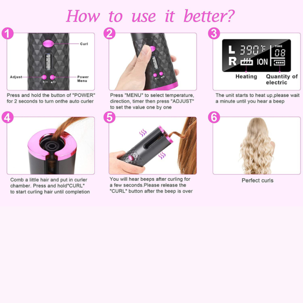 Auto Cordless Rotating Hair Curler Waver Curling Iron Wireless LCD Ceramic