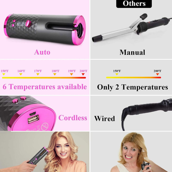 Auto Cordless Rotating Hair Curler Waver Curling Iron Wireless LCD Ceramic