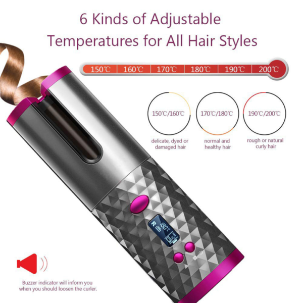 Auto Cordless Rotating Hair Curler Waver Curling Iron Wireless LCD Ceramic