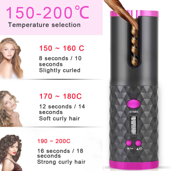 Auto Cordless Rotating Hair Curler Waver Curling Iron Wireless LCD Ceramic