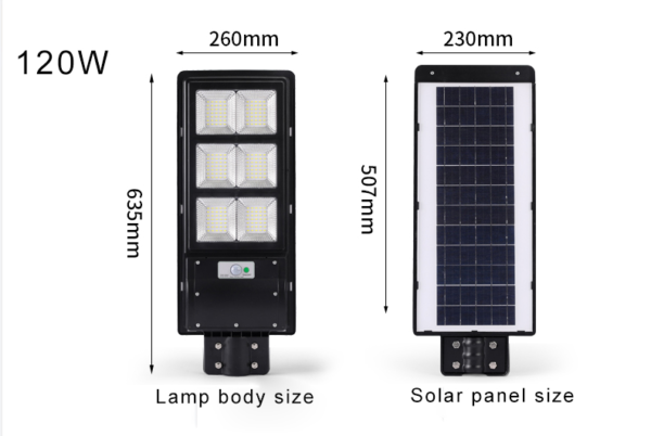 120w Outdoor IP65 Waterproof All- In -One LED Solar Street Light Lamp