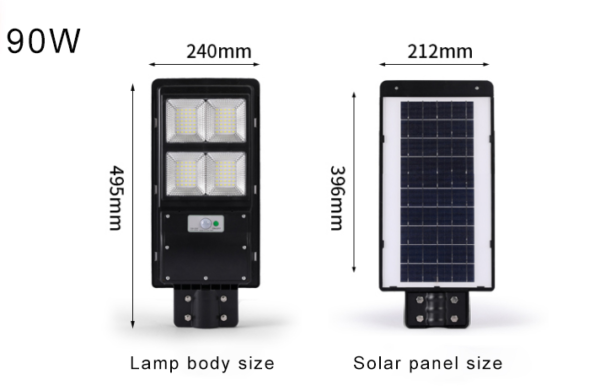 90w Outdoor IP65 Waterproof All- In -One LED Solar Street Light Lamp